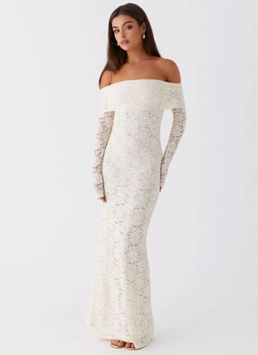 Yours Always Lace Maxi Dress - Ivory Silky-Feel Date Ready