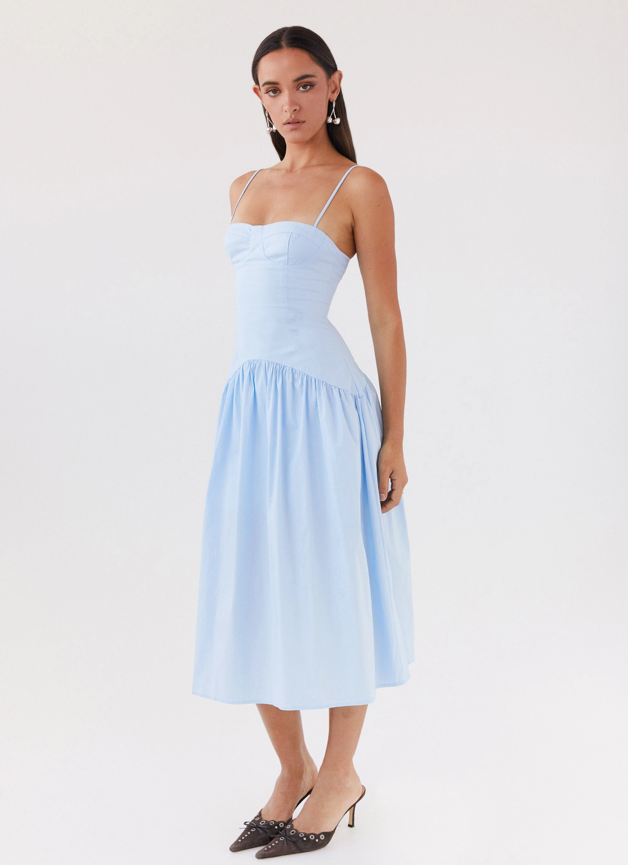 Yvette Corset Midi Dress - Blue Clean Outline Cool Elegance