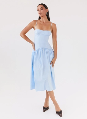 Yvette Corset Midi Dress - Blue Modern Fit Smocked-Detail