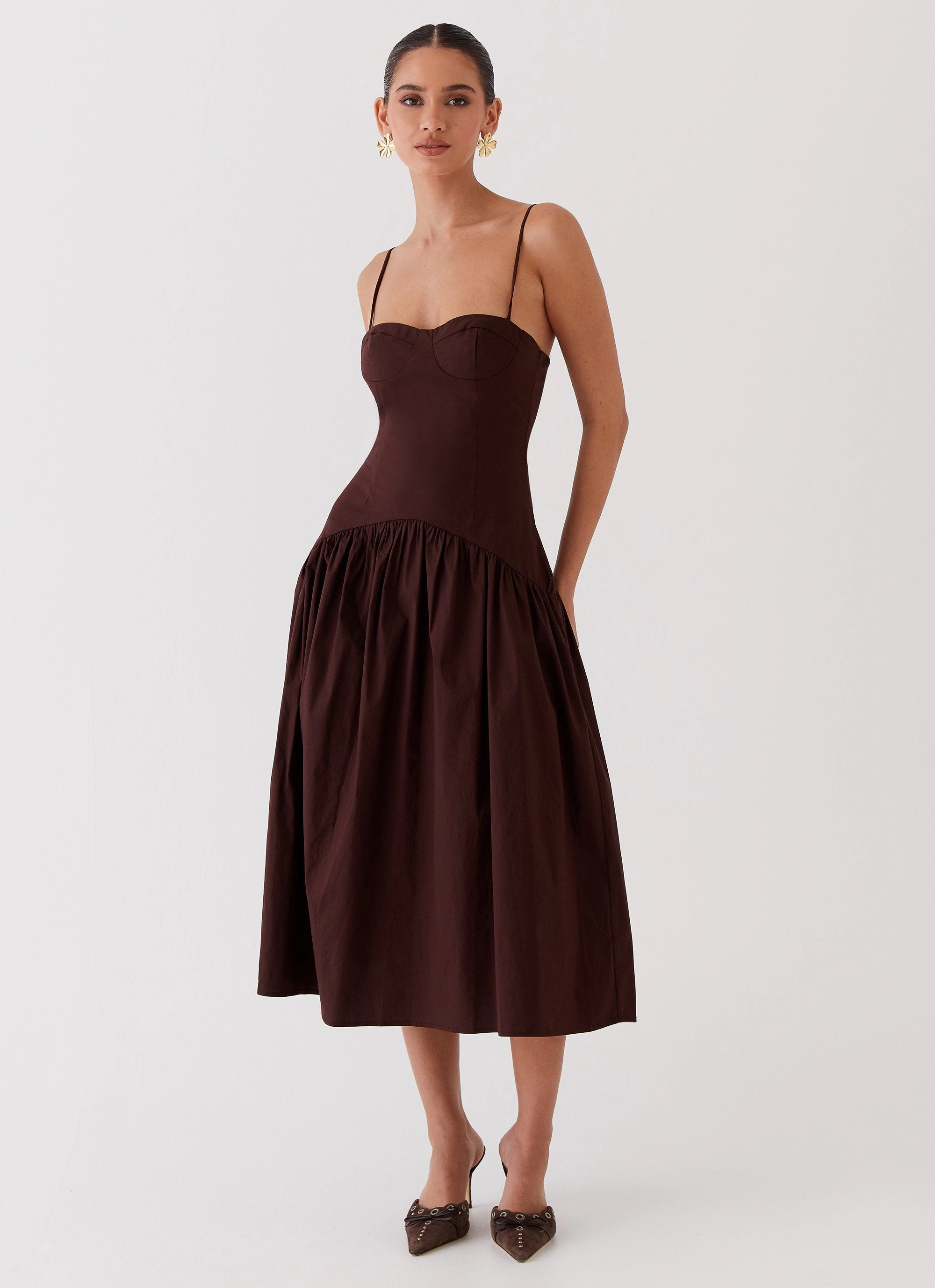 Yvette Corset Midi Dress - Chocolate Elegant holiday wear