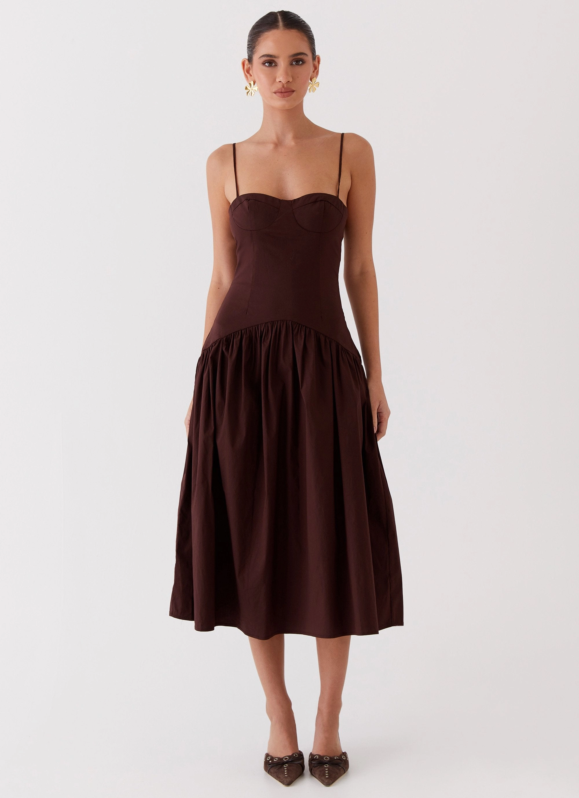 Yvette Corset Midi Dress - Chocolate Walk Mood Pure Lines