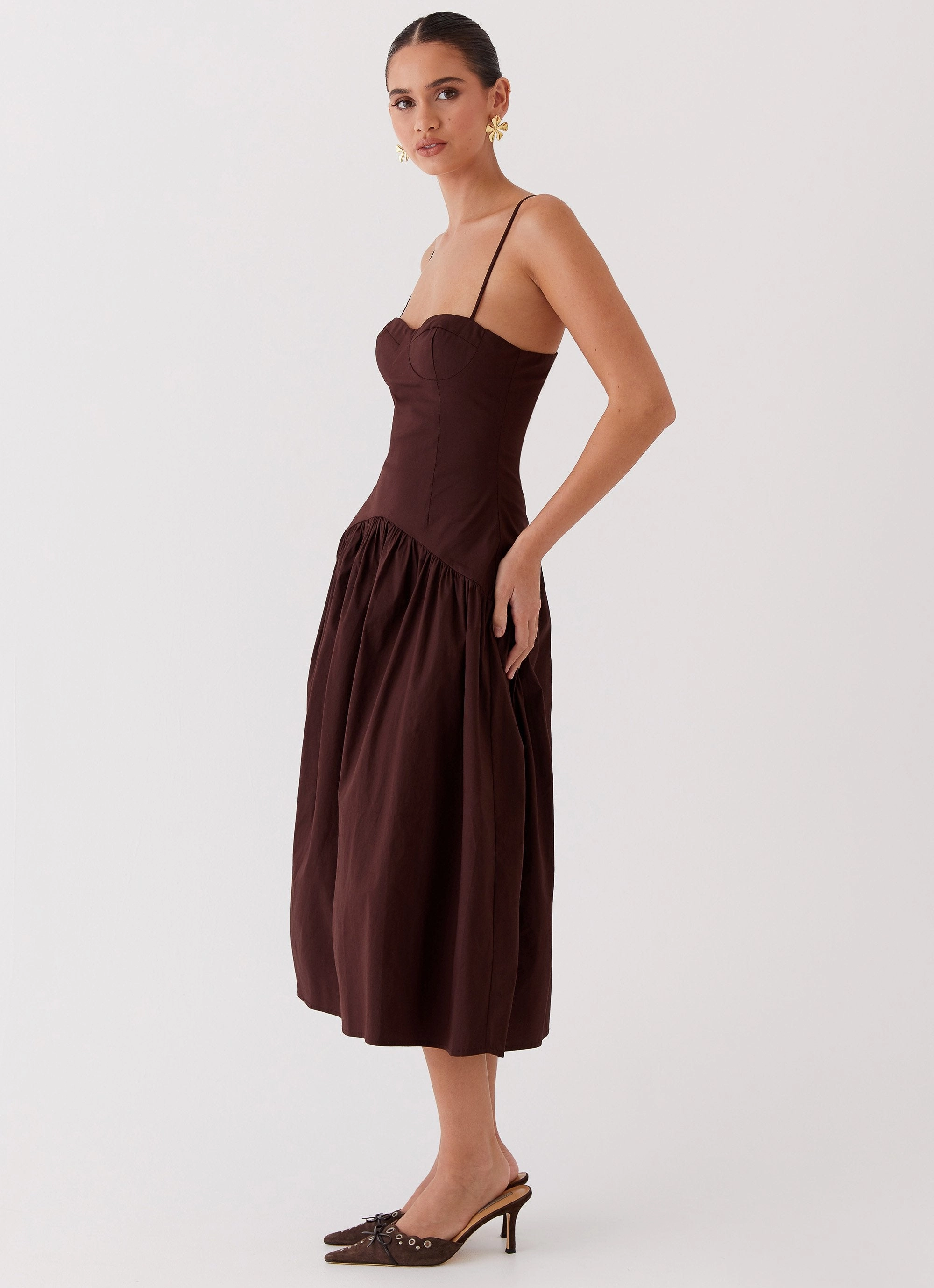 Soft-touch Yvette Corset Midi Dress - Chocolate