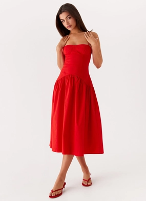 Sleek Silhouette Yvette Corset Midi Dress - Red