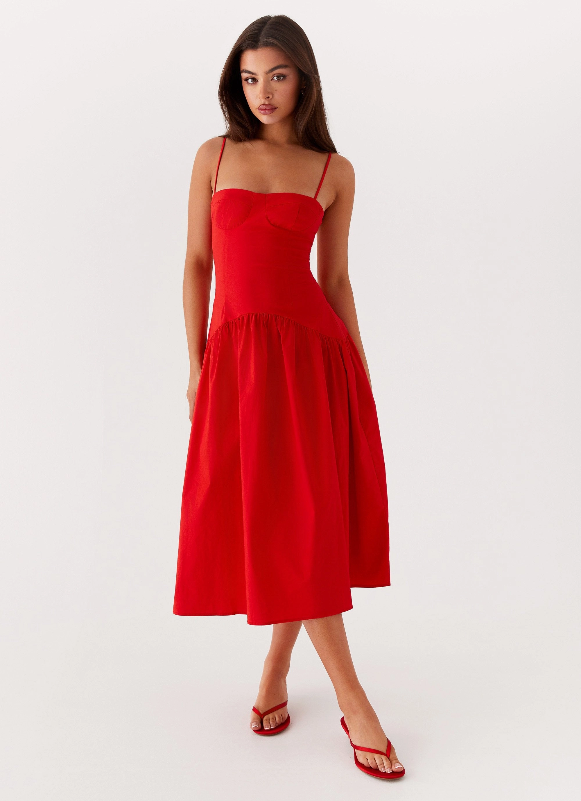 Yvette Corset Midi Dress - Red ConvertibleNeckline Wrap Charm