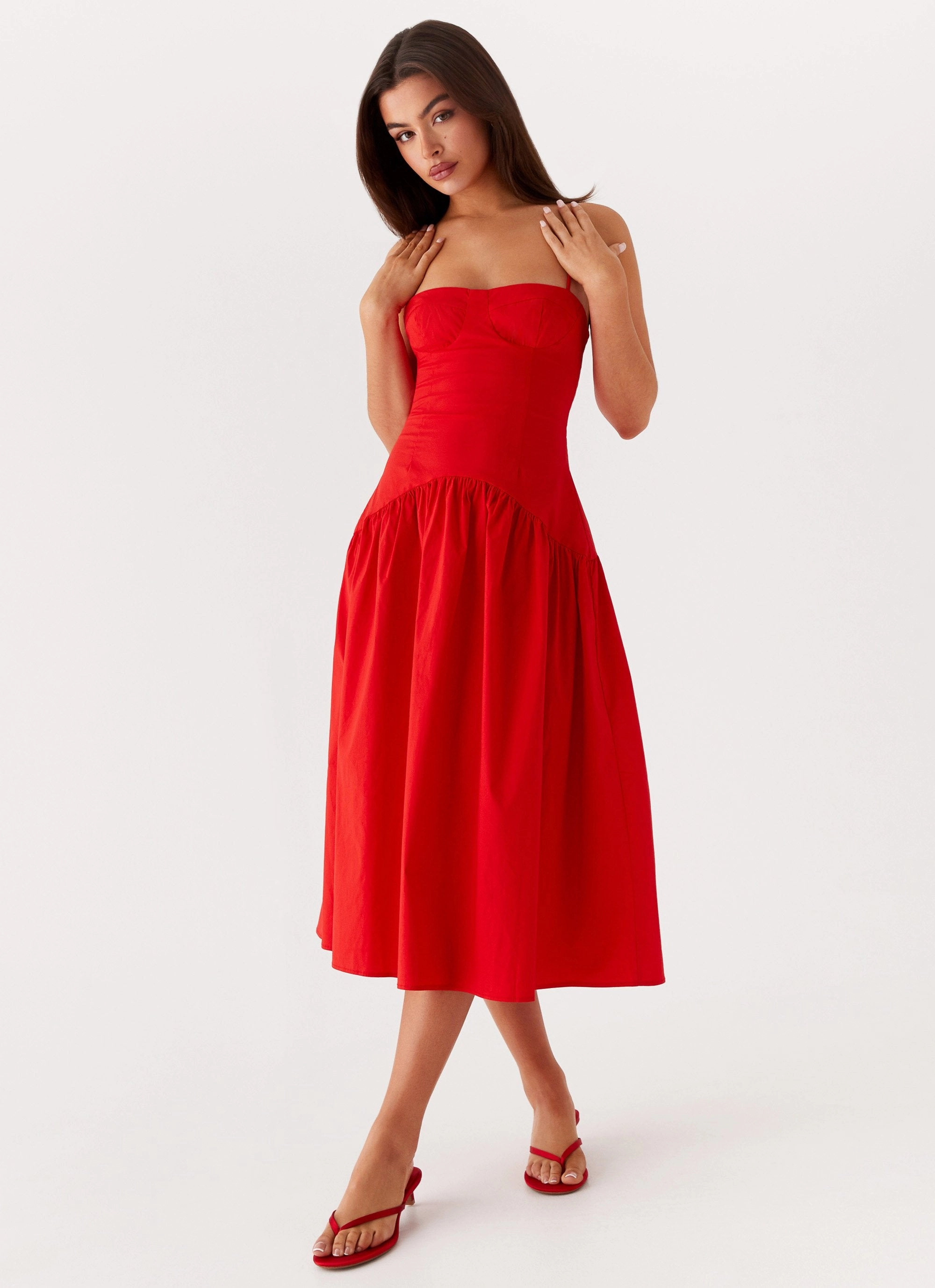 Sleek Silhouette Yvette Corset Midi Dress - Red