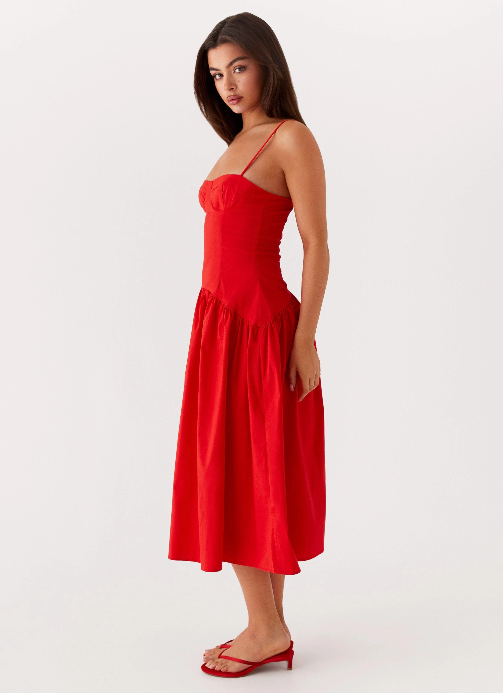 Yvette Corset Midi Dress - Red Fit Vibe Easy Flow