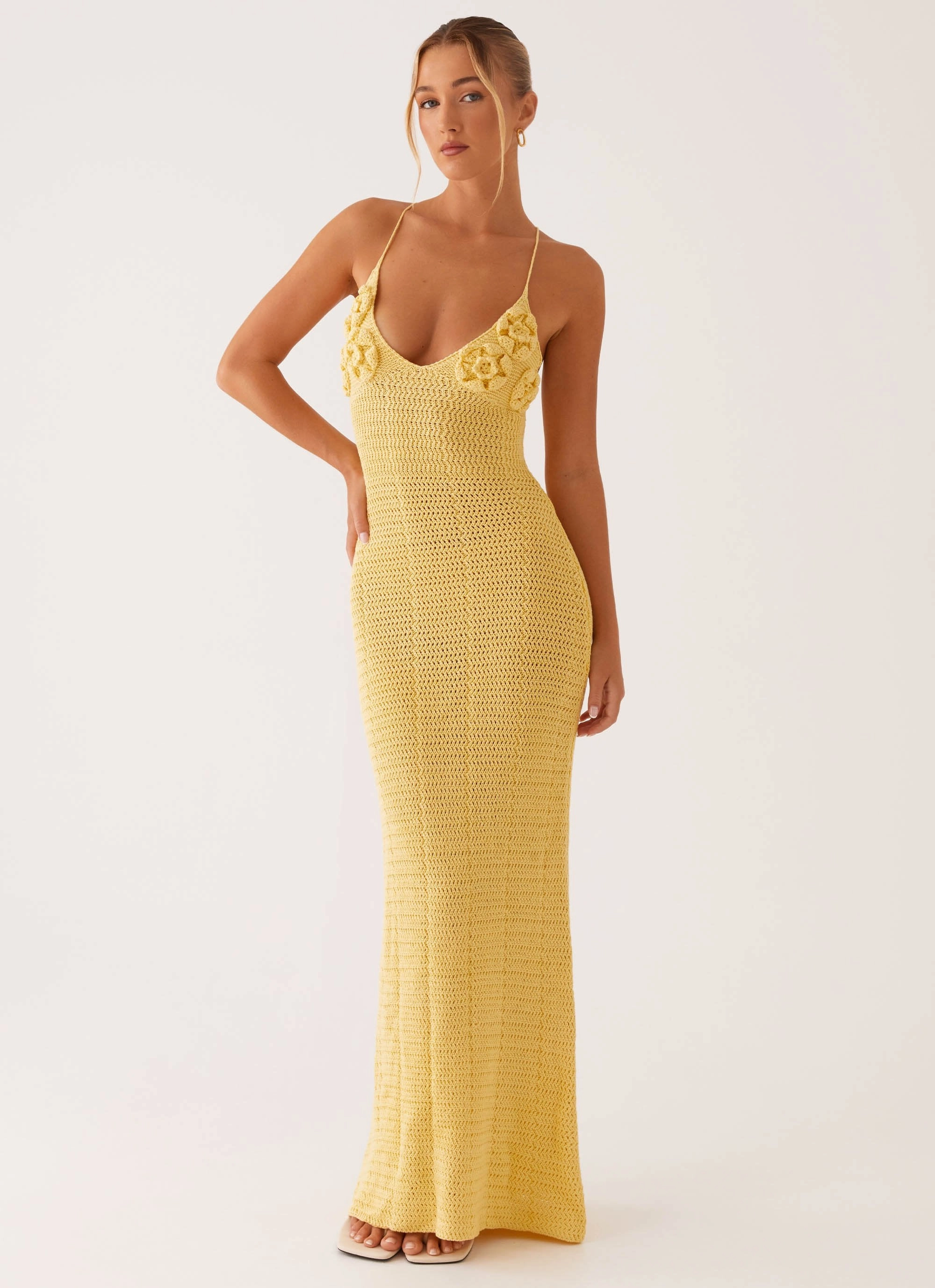 Zara Rose Crochet Maxi Dress - Yellow Vibrant Edge Charming Fit