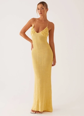 Zara Rose Crochet Maxi Dress - Yellow Vibrant Edge Charming Fit