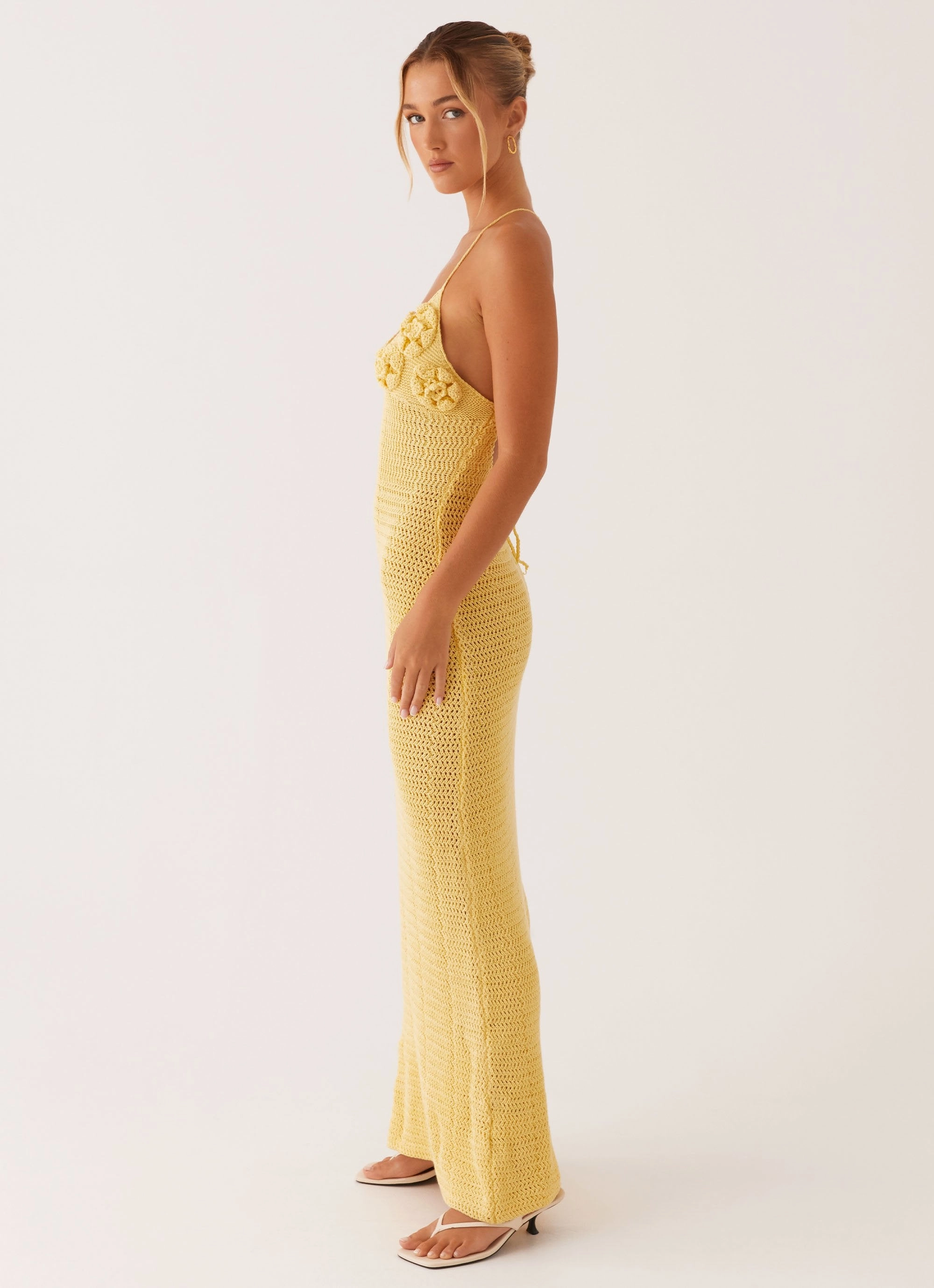 Chilly Weather Layer Zara Rose Crochet Maxi Dress - Yellow