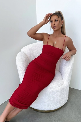 Soft Colorway Art Event Zena Mesh Full Length Dress - Burgundy