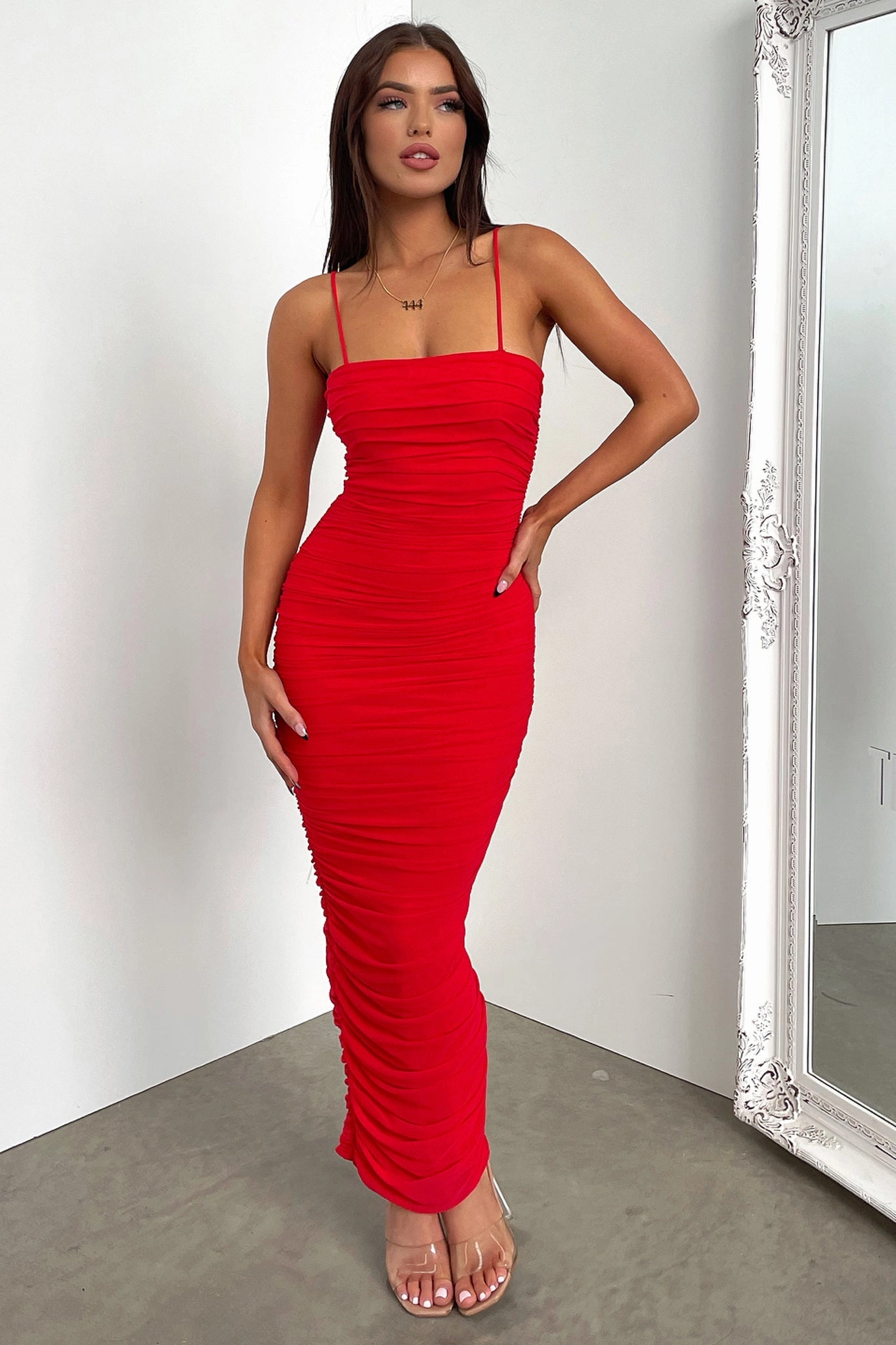 warm tones Zena Mesh Full Length Dress - Red