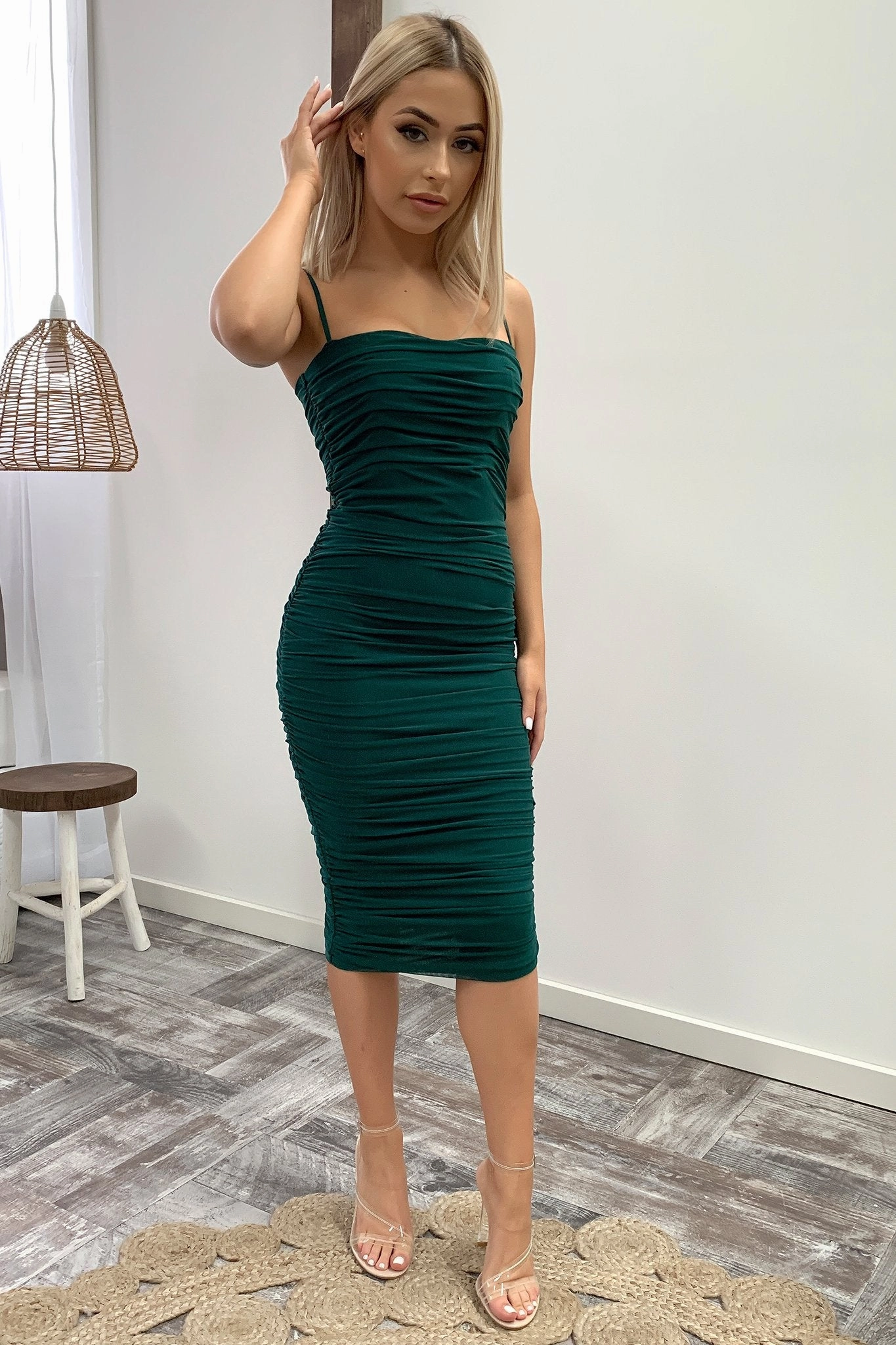 Zena Mesh Midi Dress - Emerald Smile Feel foldable