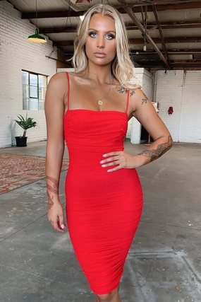 Zena Mesh Midi Dress - Red Special-Edition