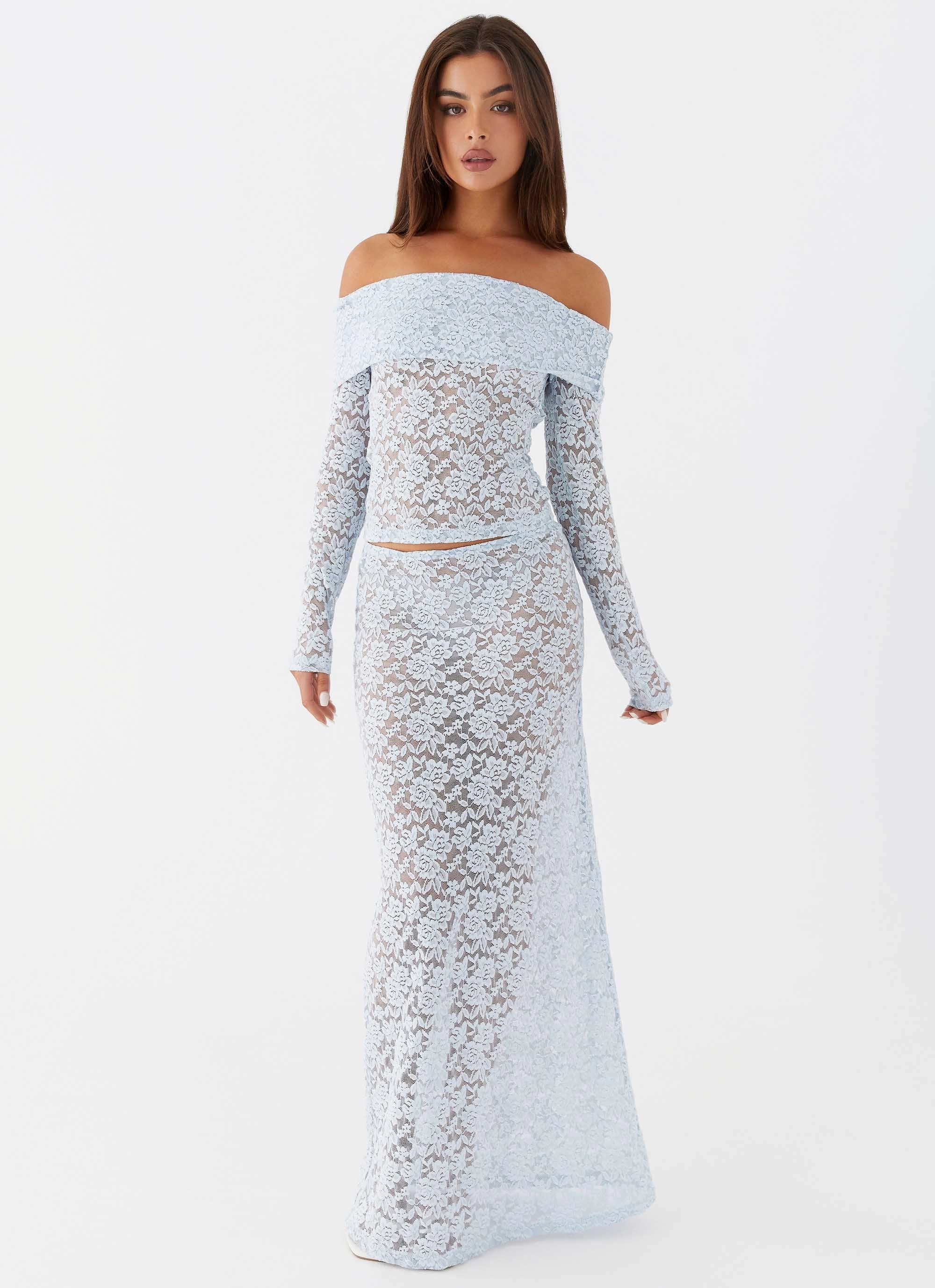 Zephyra Lace Maxi Skirt - Blue Cloud Stylish Choice