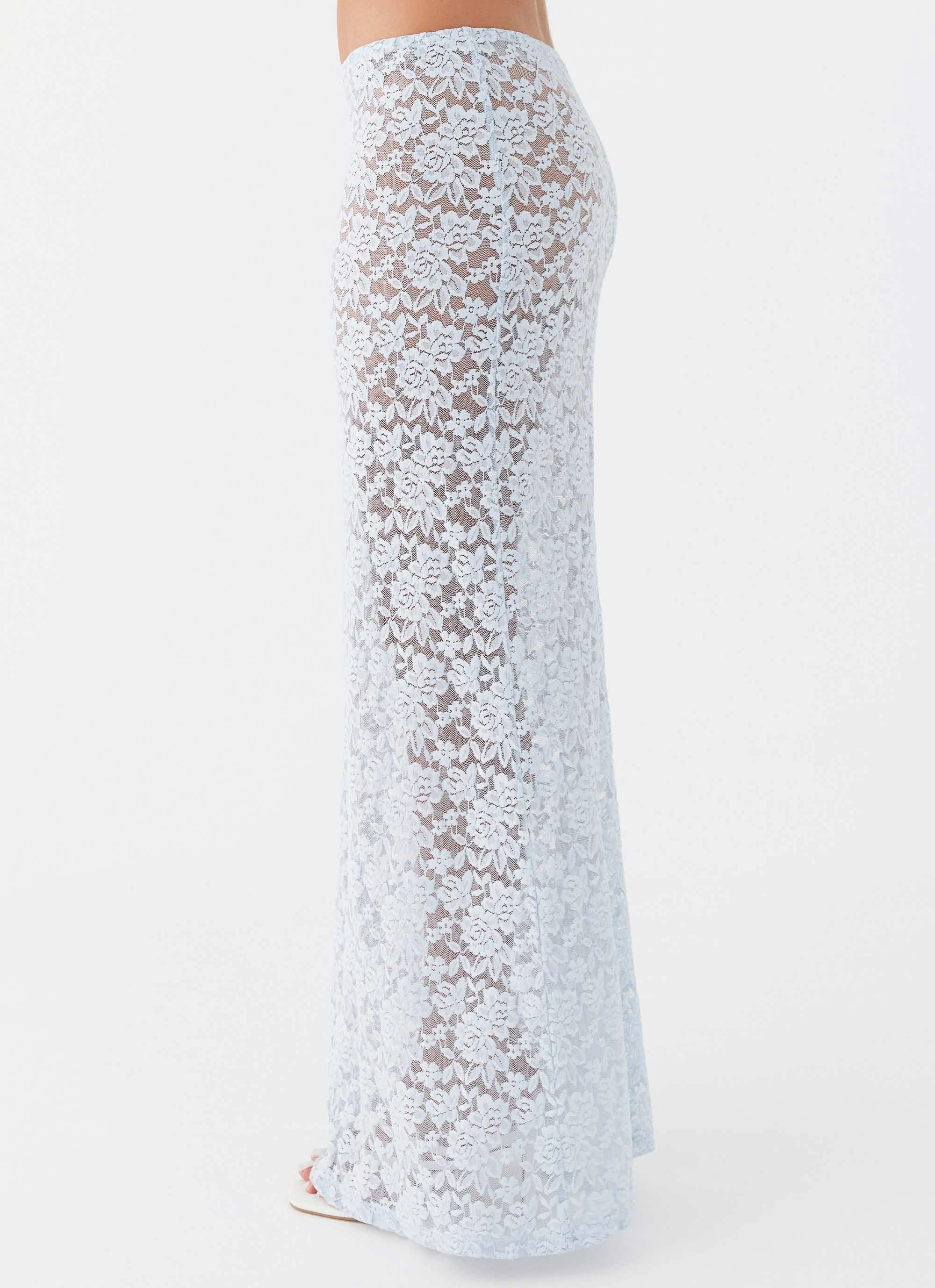 Neat Finish Style Fusion Zephyra Lace Maxi Skirt - Blue Cloud