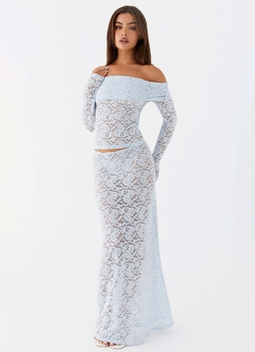 Daily Wear Structured silhouette Zephyra Lace Maxi Skirt - Blue Cloud