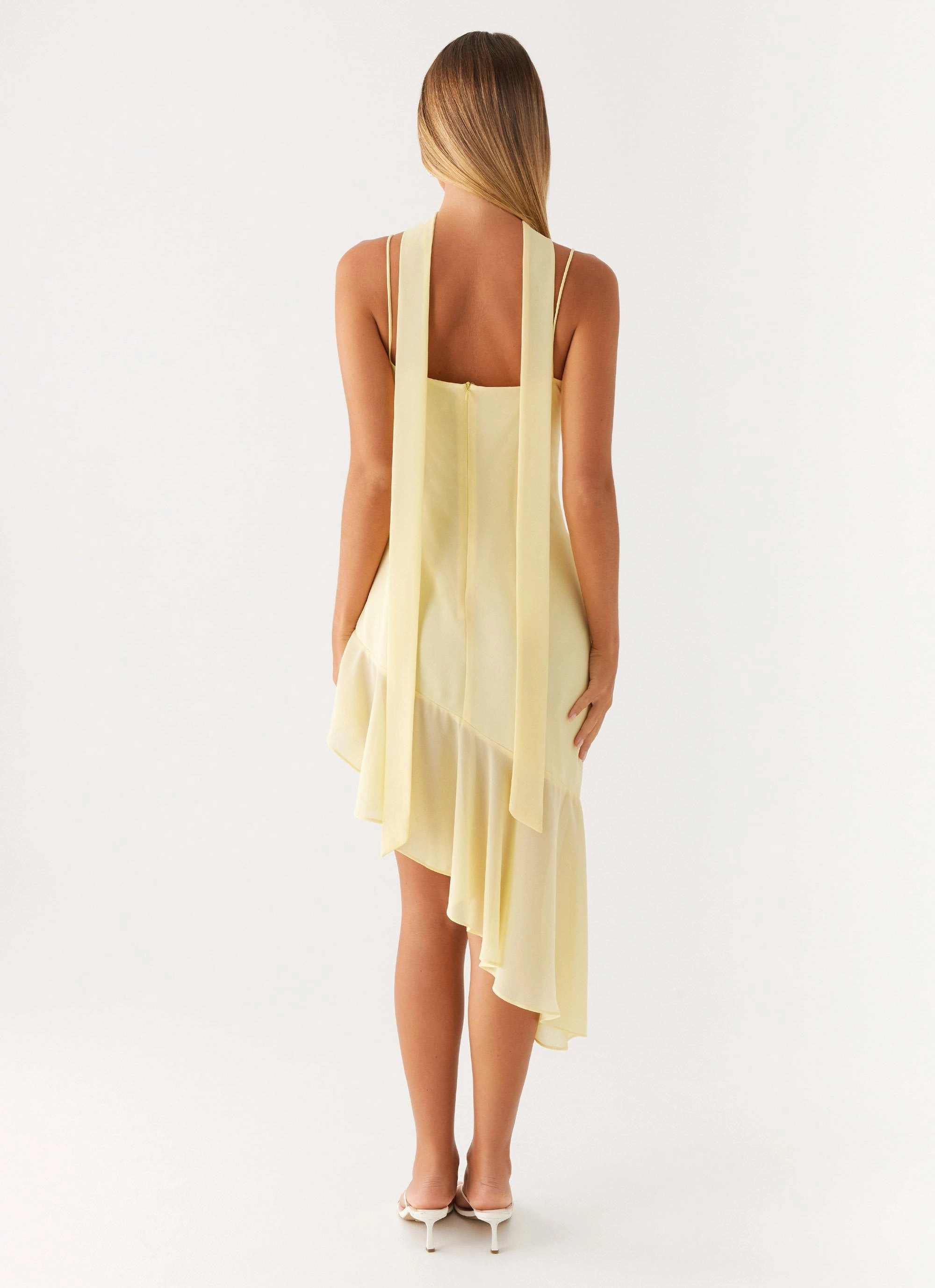 Zesty Asymmetrical Midi Dress - Yellow Comfort Stretch Korean Mood