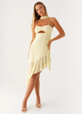 Hot Now Zesty Asymmetrical Midi Dress - Yellow