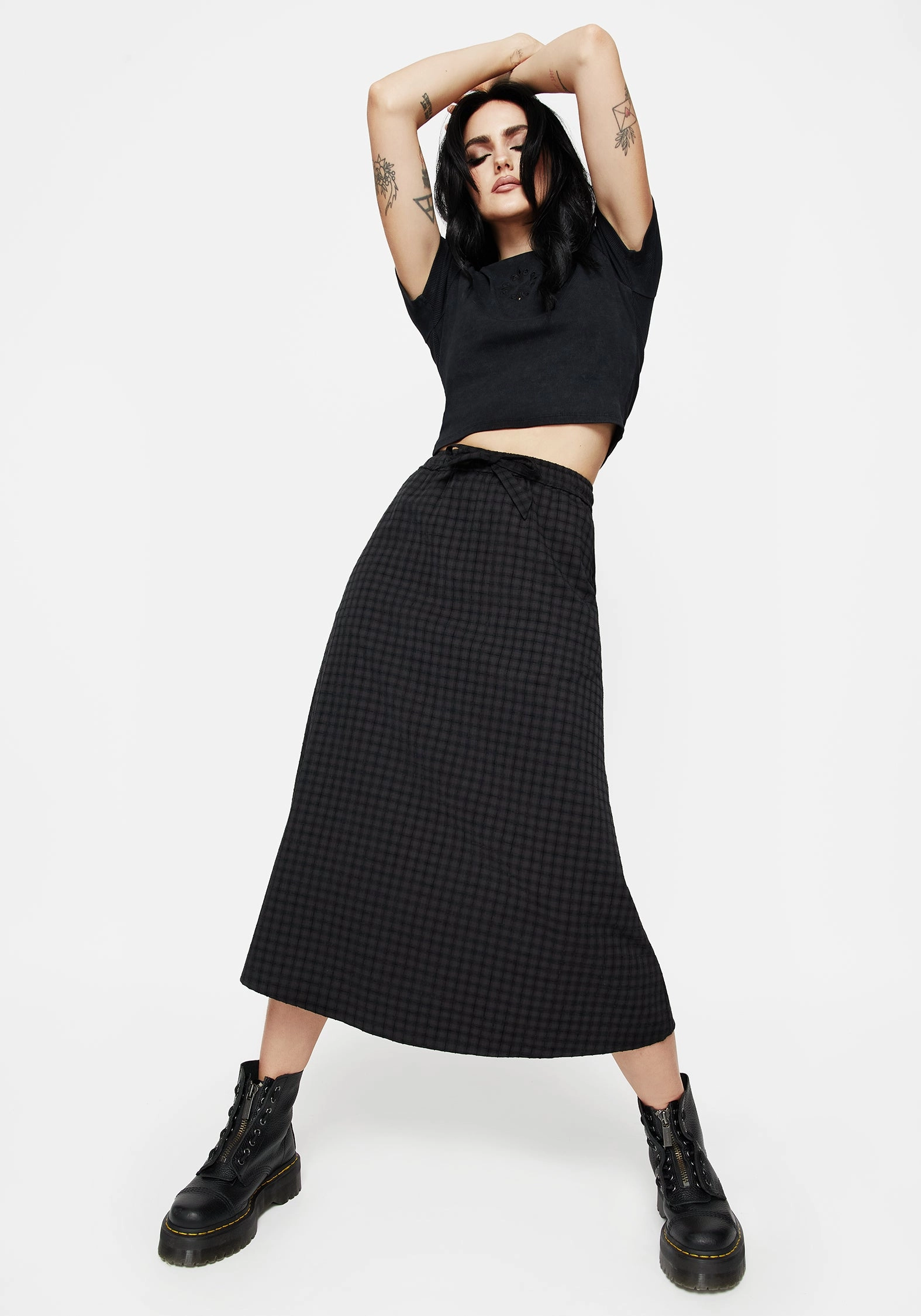 Light Mood perforated design Ziggy Check Midi Skirt