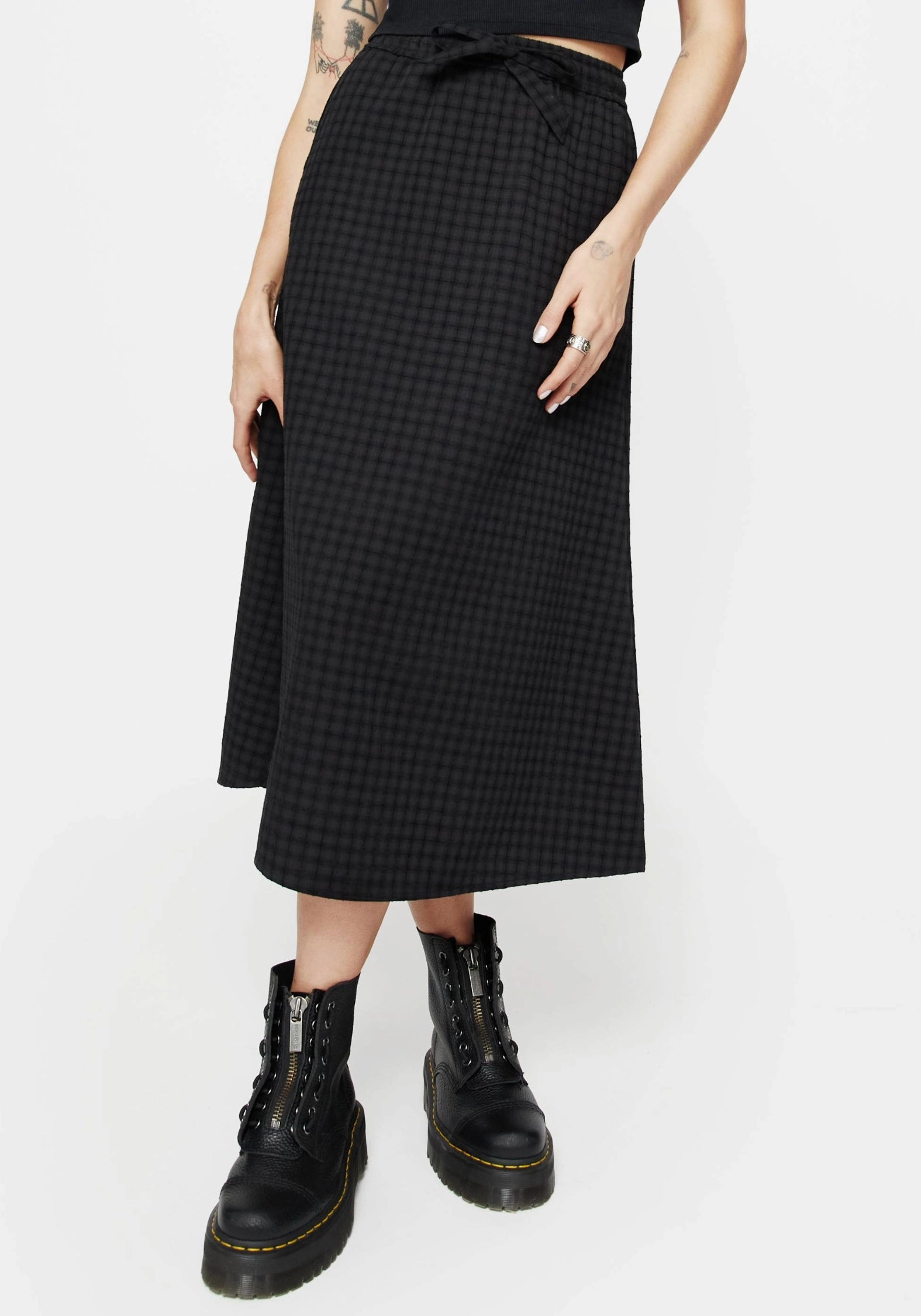 understated look Multi Purpose Fabric Ziggy Check Midi Skirt