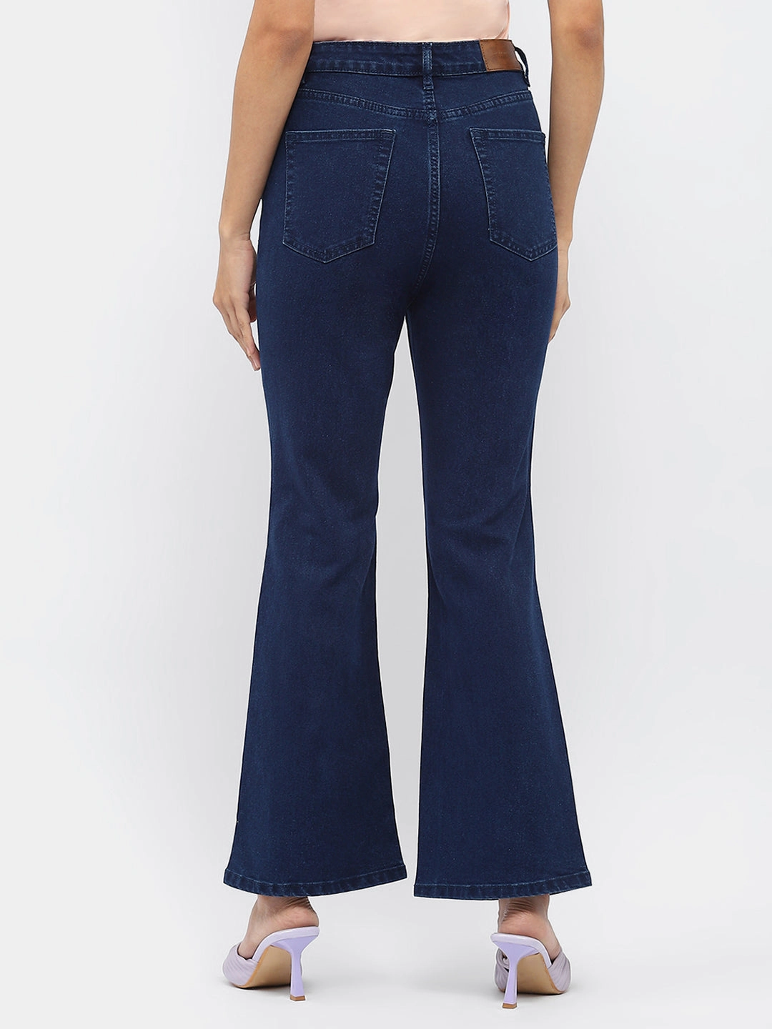 Madame Solid Blue Flared Denim Jeans Autumn Days Parent Style Garment Dyed Texture