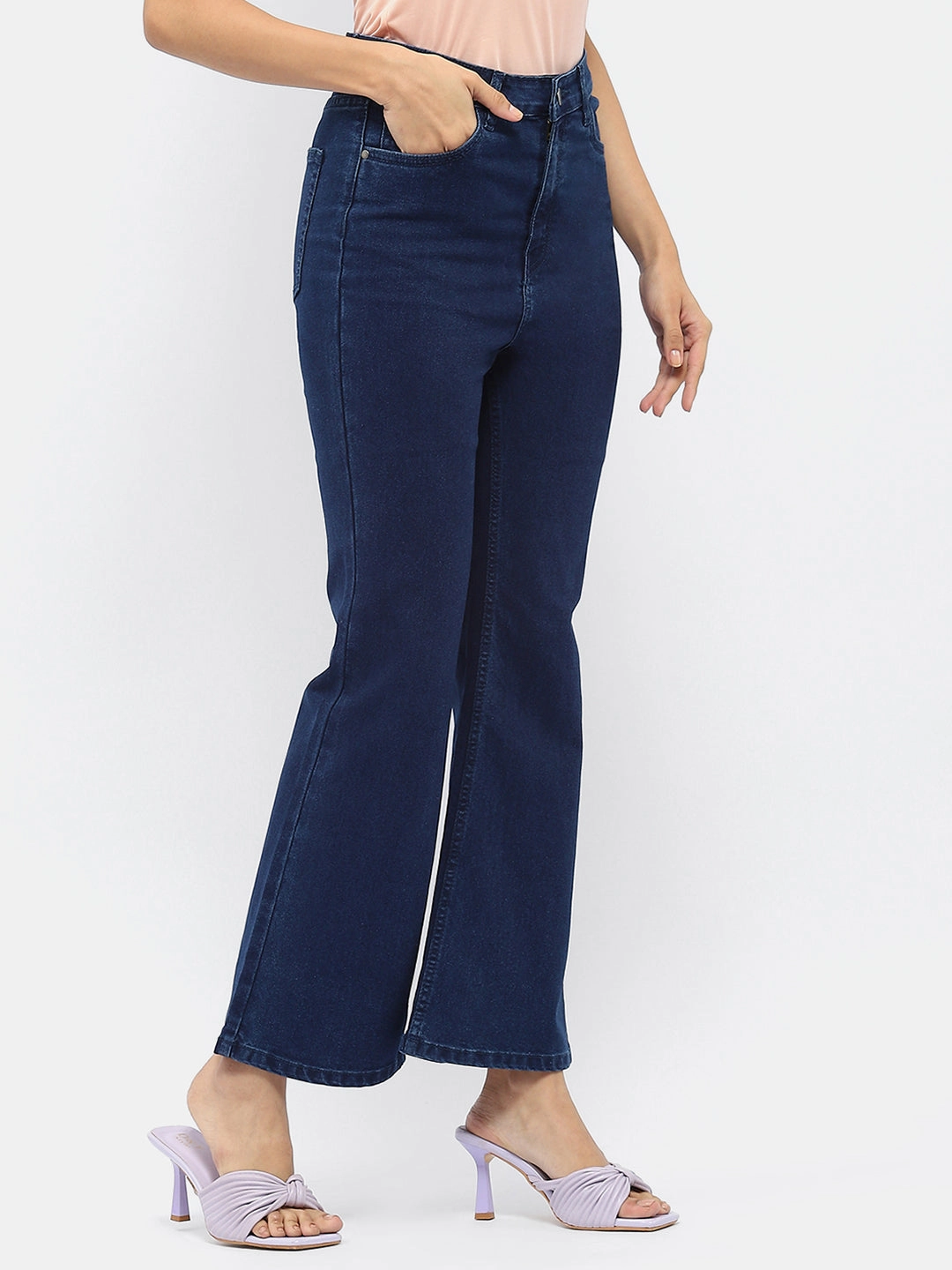 Fashion Routine Reliable Fit Madame Solid Blue Flared Denim Jeans