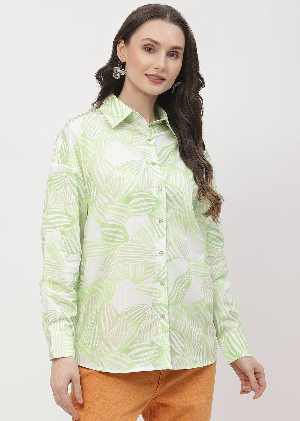 Casual Sophistication Madame Abstract Print Lime Green Regular Shirt
