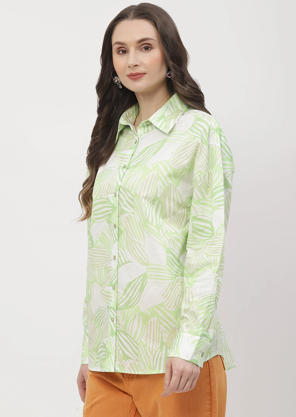 Smooth zipper closure Madame Abstract Print Lime Green Regular Shirt
