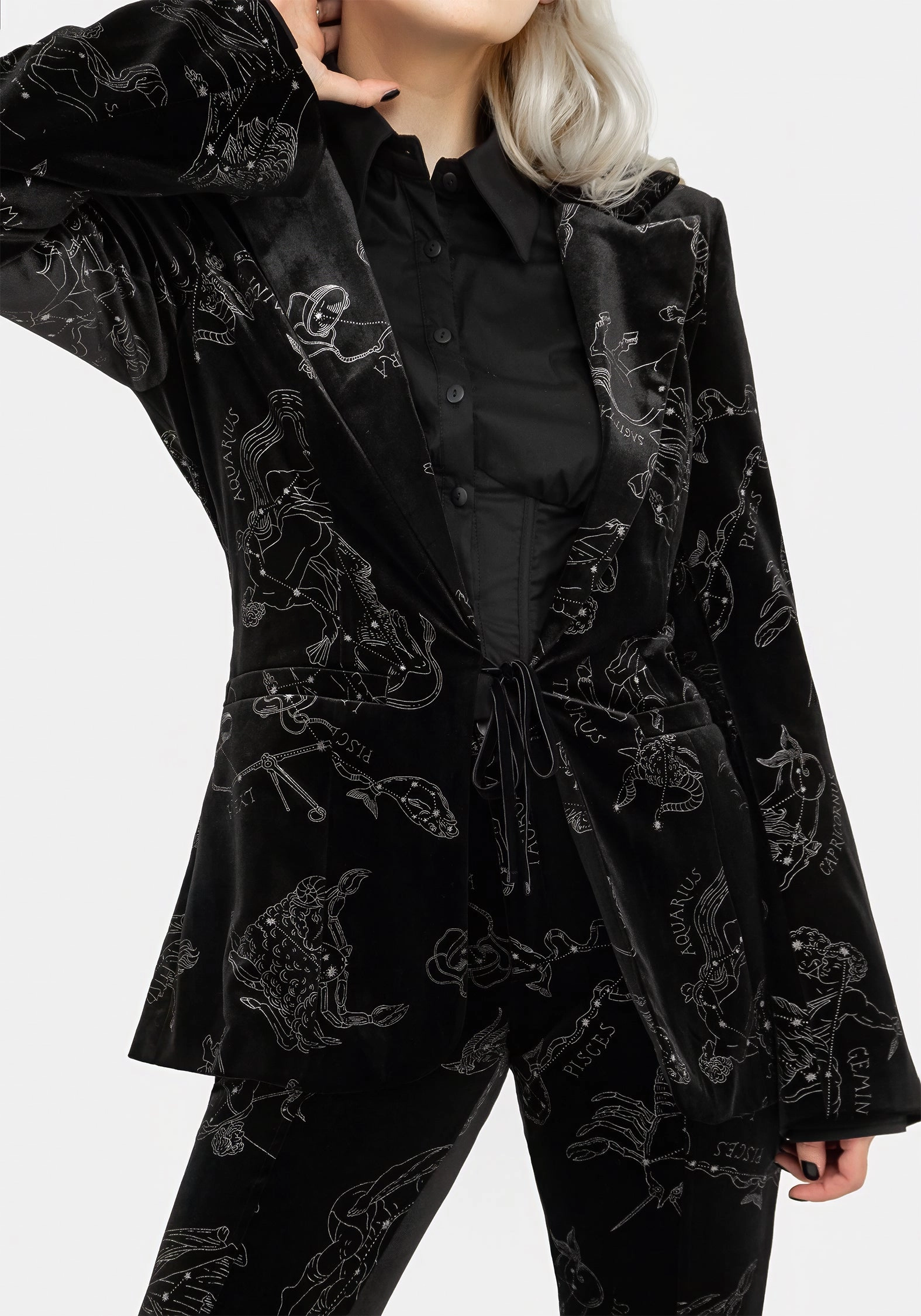 Zodiac Foil Print Velour Blazer High Density Weave
