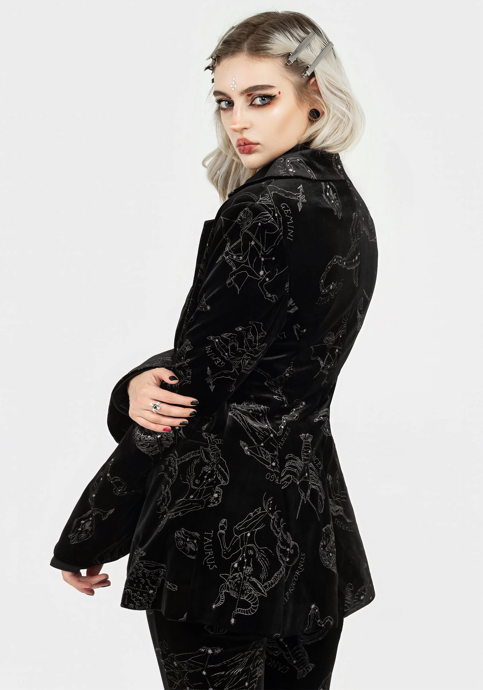 Zodiac Foil Print Velour Blazer Textured Finish